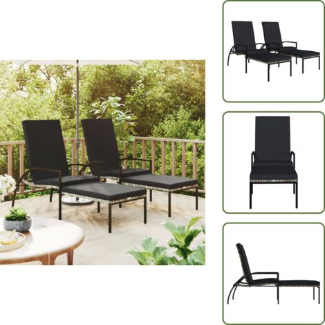 The Living Store Lettini Prendisole 2 pz con Poggiapiedi in Rattan PE Grigio - Lettino prendisole