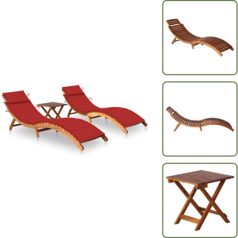 The Living Store Lettini Prendisole 2 pz con Tavolo e Cuscini in Legno d'Acacia - Tavolo da giardino