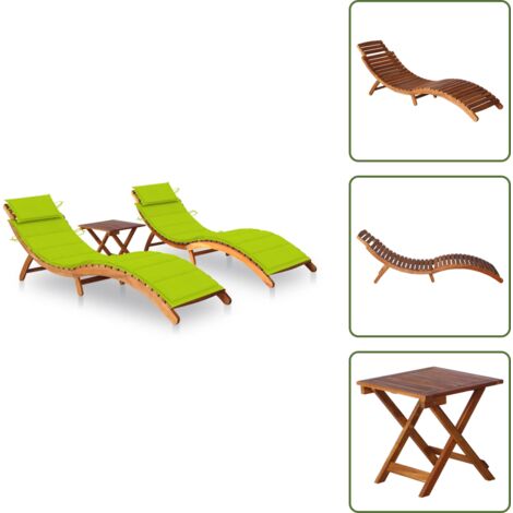 The Living Store Lettini Prendisole 2 pz con Tavolo e Cuscini in Legno d'Acacia - Tavolo da giardino