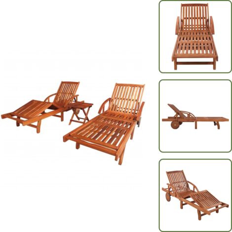The Living Store Lettini Prendisole 2 pz con Tavolo in Massello di Acacia - Tavolo da sole