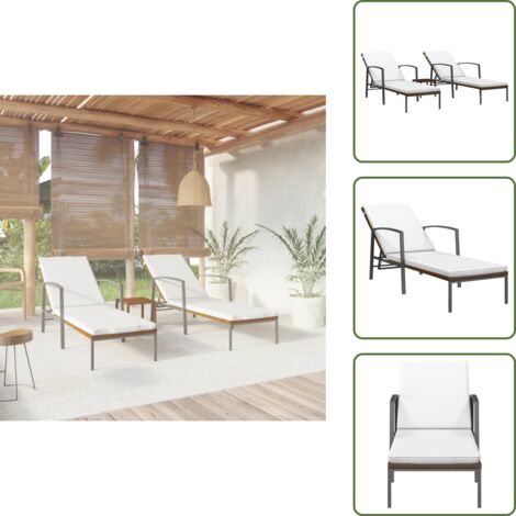 The Living Store Lettini Prendisole 2 pz con Tavolo in Polyrattan Marrone - Tavolo da giardino