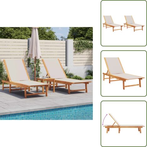 The Living Store Lettini Prendisole 2 pz Grigi Legno Massello Acacia e Textilene - Lettino da piscina