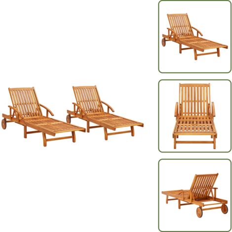 The Living Store Lettini Prendisole 2 pz in Legno Massello di Acacia - Lettino da piscina