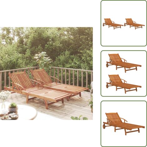 The Living Store Lettini Prendisole 2 pz in Legno Massello di Acacia - Sdraio in acacia