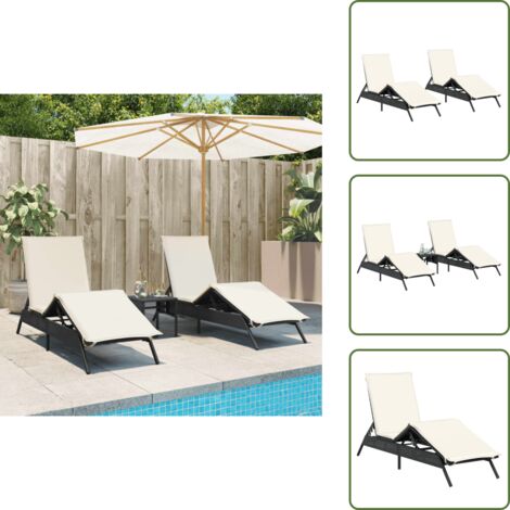 The Living Store Lettini Prendisole con Cuscini 2 pz Neri in Polyrattan - Cuscino
