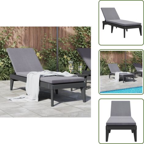 The Living Store Lettino con Cuscino Antracite 186x60x29 cm in PP - Lettino con schienale