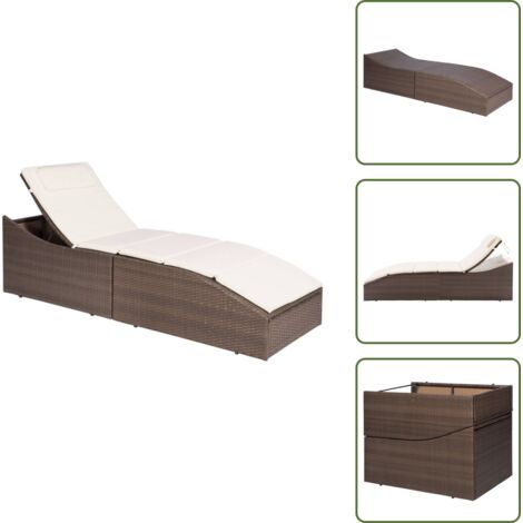 The Living Store Lettino con Cuscino in Polyrattan Marrone - Lettino prendisole
