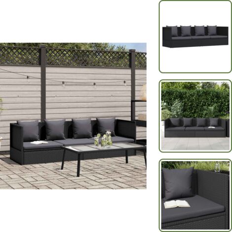 The Living Store Lettino da Giardino con Cuscini in Polyrattan Nero - Cuscini in polyrattan