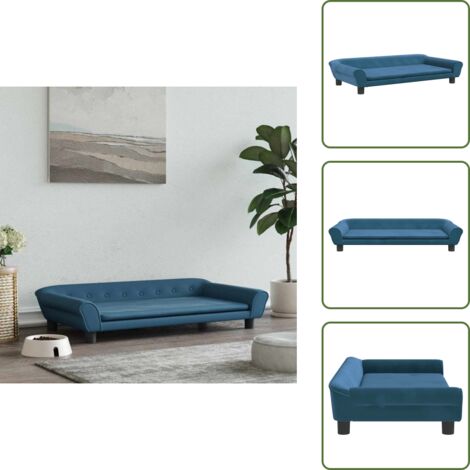 The Living Store Lettino per Cani Blu 100x50x21 cm in Velluto - Lettino per animali domestici