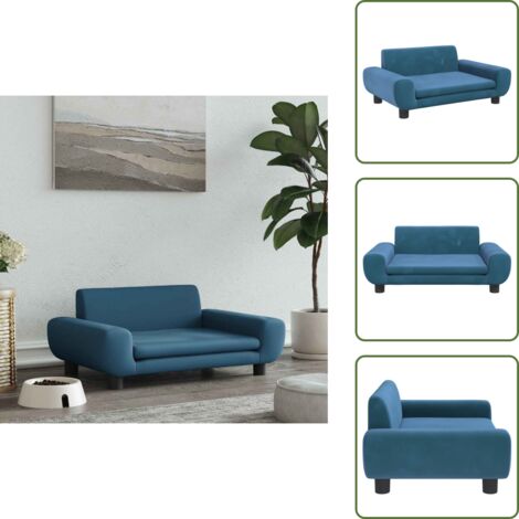 The Living Store Lettino per Cani Blu 70x45x33 cm in Velluto - Lettino per animali domestici