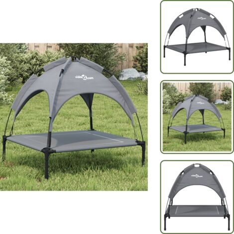 The Living Store Lettino per Cani con Tetto Tessuto Oxford Antracite e Acciaio - Cuccia per cani