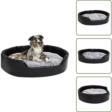 The Living Store Lettino per Cani Nero e Grigio 90x79x20 cm Peluche e Similpelle - Divano per animali