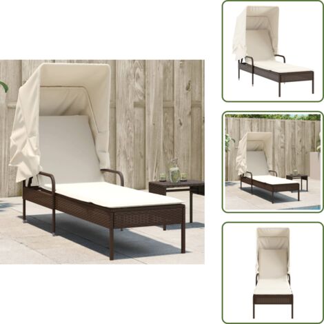 The Living Store Lettino Prendisole con Baldacchino Marrone in Polyrattan - Lettino con baldacchino