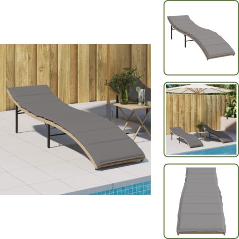 The Living Store Lettino Prendisole con Cuscini Beige 55x199x50 cm Polyrattan - Cuscino