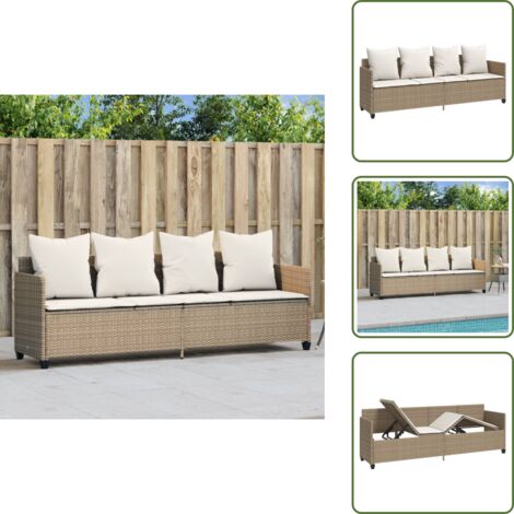 The Living Store Lettino Prendisole con Cuscini Beige in Polyrattan - Cuscino