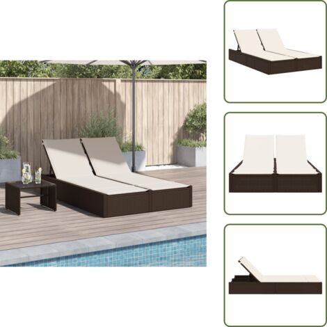 The Living Store Lettino Prendisole con Cuscini Marrone in Polyrattan - Cuscini