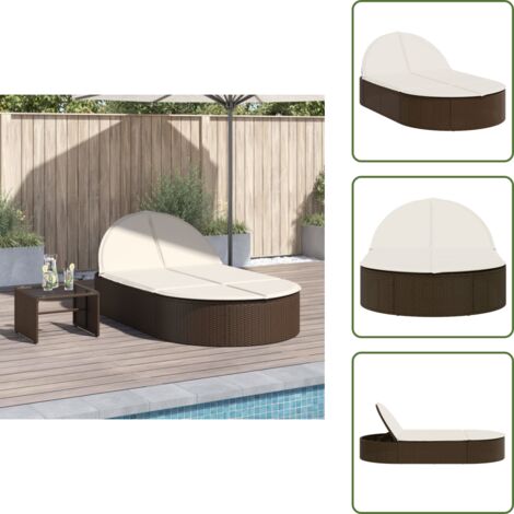 The Living Store Lettino Prendisole con Cuscini Marrone in Polyrattan - Cuscini