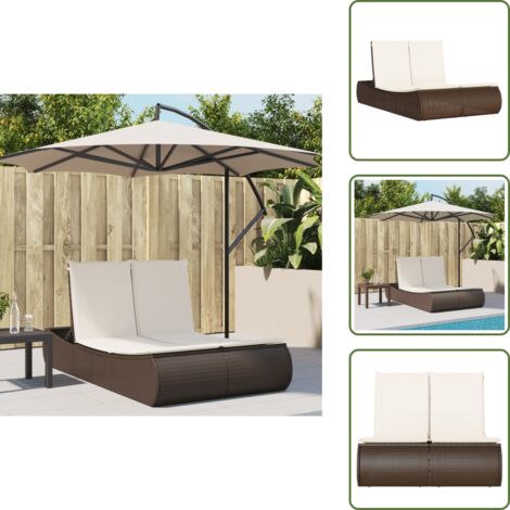 The Living Store Lettino Prendisole con Cuscini Marrone in Polyrattan - Cuscini