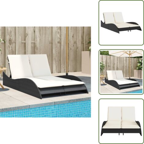 The Living Store Lettino Prendisole con Cuscini Nero 114x205x73 cm in Polyrattan - Cuscino