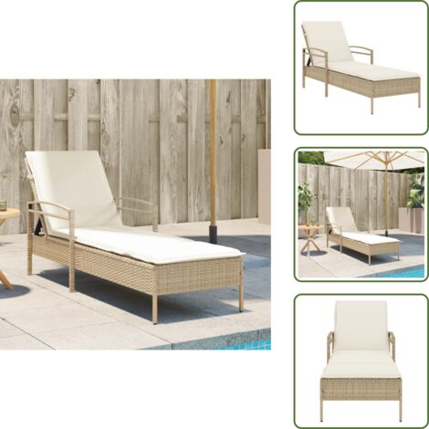The Living Store Lettino Prendisole con Cuscino Beige 63x200x81 cm in Polyrattan - Cuscino da seduta
