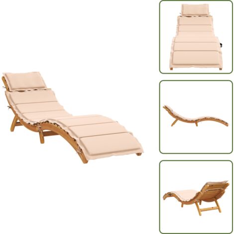 The Living Store Lettino Prendisole con Cuscino Beige in Legno Massello di Pino - Cuscino per seduta