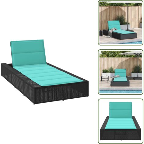 The Living Store Lettino Prendisole con Cuscino Galleggiante Nero in Polyrattan - Cuscino galleggiante