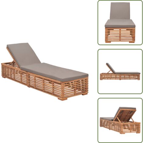The Living Store Lettino Prendisole con Cuscino Grigio Scuro in Legno di Teak - Cuscino da giardino