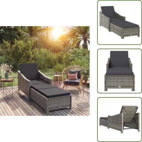 The Living Store Lettino Prendisole con Cuscino Grigio Scuro Polyrattan Grigio - Lettino prendisole