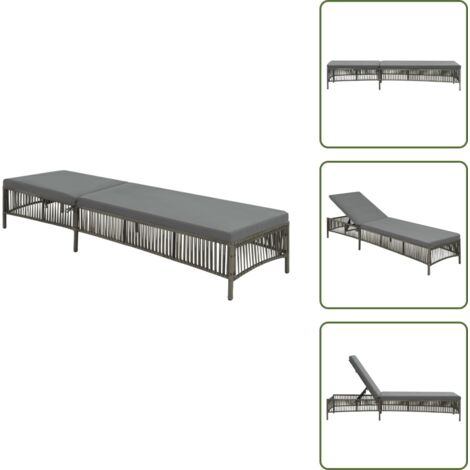 The Living Store Lettino Prendisole con Cuscino in Polyrattan Grigio - Polyrattan