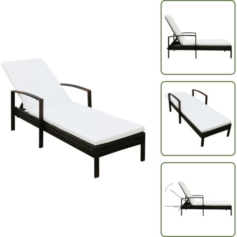 The Living Store Lettino Prendisole con Cuscino in Polyrattan Marrone - Sdraio