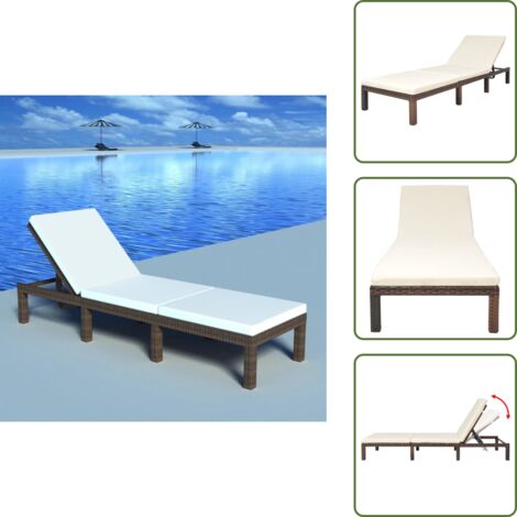 The Living Store Lettino Prendisole con Cuscino in Polyrattan Marrone - Sedia a sdraio