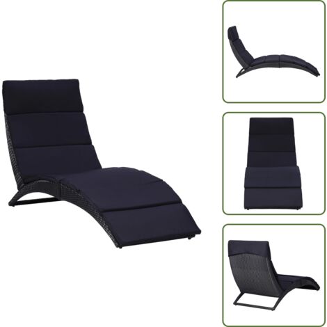 The Living Store Lettino Prendisole con Cuscino in Polyrattan Nero - Polyrattan