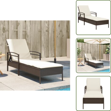 The Living Store Lettino Prendisole con Cuscino Marrone 63x200x81 cm Polyrattan - Cuscino da seduta