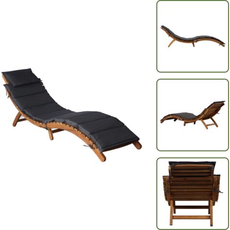 The Living Store Lettino Prendisole con Cuscino Massello di Acacia Grigio Scuro - Lettino esterno