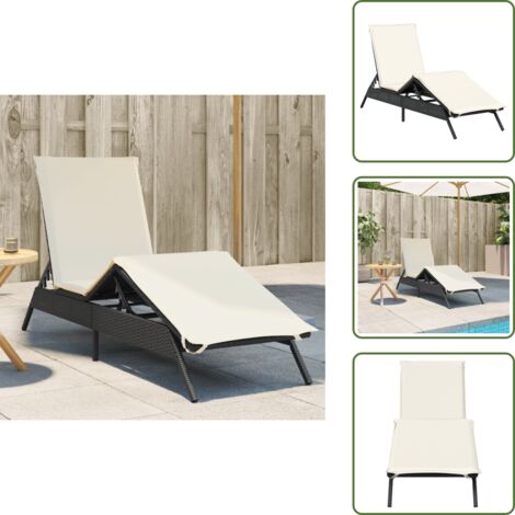 The Living Store Lettino Prendisole con Cuscino Nero in Polyrattan - Cuscino