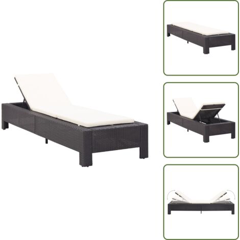 The Living Store Lettino Prendisole con Cuscino Nero in Polyrattan - Sdraio