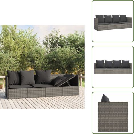The Living Store Lettino Prendisole da Esterno con Cuscini Grigio in Polyrattan - Cuscini per lettino