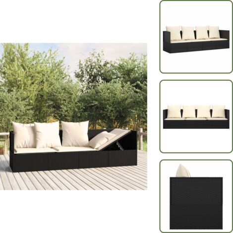 The Living Store Lettino Prendisole da Esterno con Cuscini Nero in Polyrattan - Cuscini per lettino