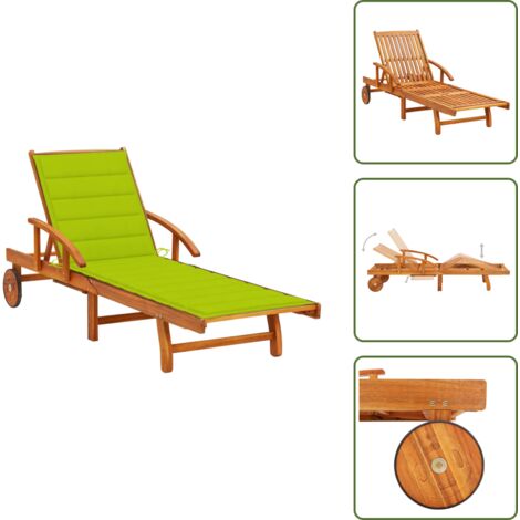 The Living Store Lettino Prendisole da Giardino con Cuscino Massello di Acacia - Lettino da patio
