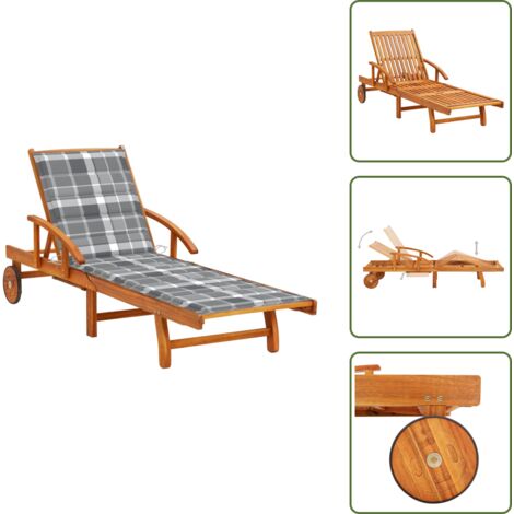 The Living Store Lettino Prendisole da Giardino con Cuscino Massello di Acacia - Lettino in legno