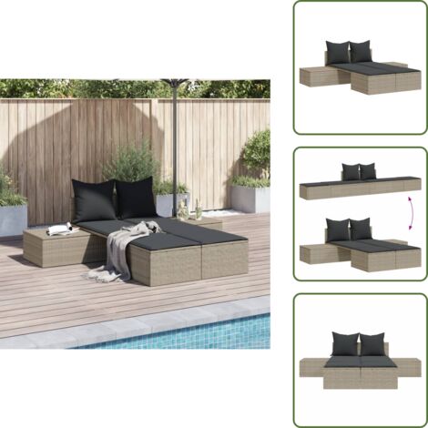 The Living Store Lettino Prendisole Doppio con Cuscini Grigio Chiaro Polyrattan - Cuscini per seduta