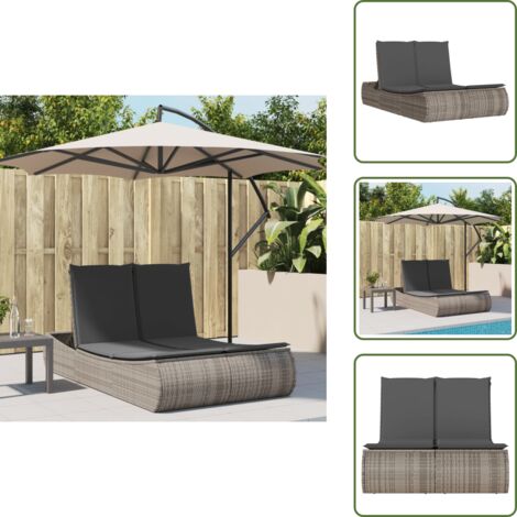 The Living Store Lettino Prendisole Doppio con Cuscini Grigio in Polyrattan - Cuscini per seduta