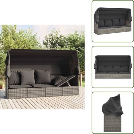The Living Store Lettino Prendisole Esterno Tetto e Cuscini Grigio Polyrattan - Lettino prendisole
