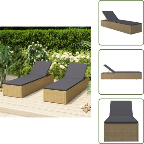 The Living Store Lettino Prendisole in Polyrattan Marrone e Grigio Scuro - Sdraio da giardino