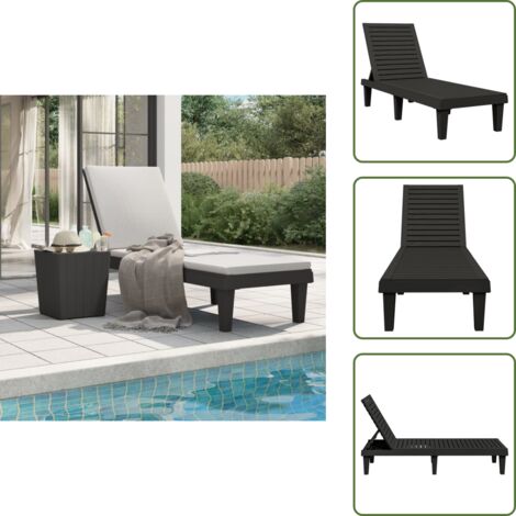 The Living Store Lettino Prendisole Nero 155x58x83 cm in Polipropilene - Polipropilene