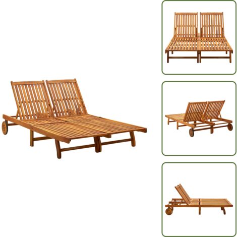 The Living Store Lettino Prendisole per 2 Persone in Legno Massello di Acacia - Lettino prendisole