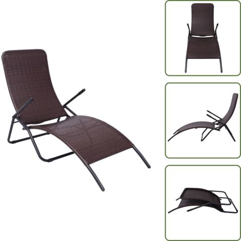 The Living Store Lettino Prendisole Pieghevole in Polyrattan Marrone - Sedia a sdraio