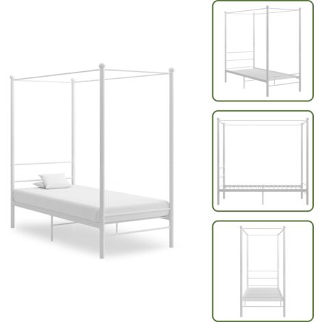 The Living Store Letto a Baldacchino Bianco in Metallo 100x200 cm - Letto in metallo