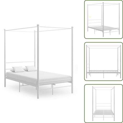 The Living Store Letto a Baldacchino Bianco in Metallo 120x200 cm - Letto in metallo