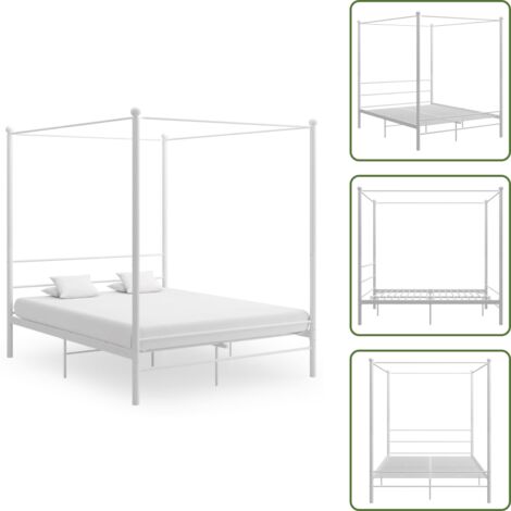 The Living Store Letto a Baldacchino Bianco in Metallo 160x200 cm - Letto in metallo